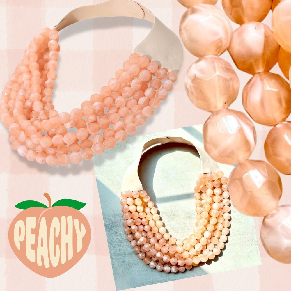 NEW Stunning Faceted Beaded 7-Strand Bib Statement Necklace - Peach Parfait NEW